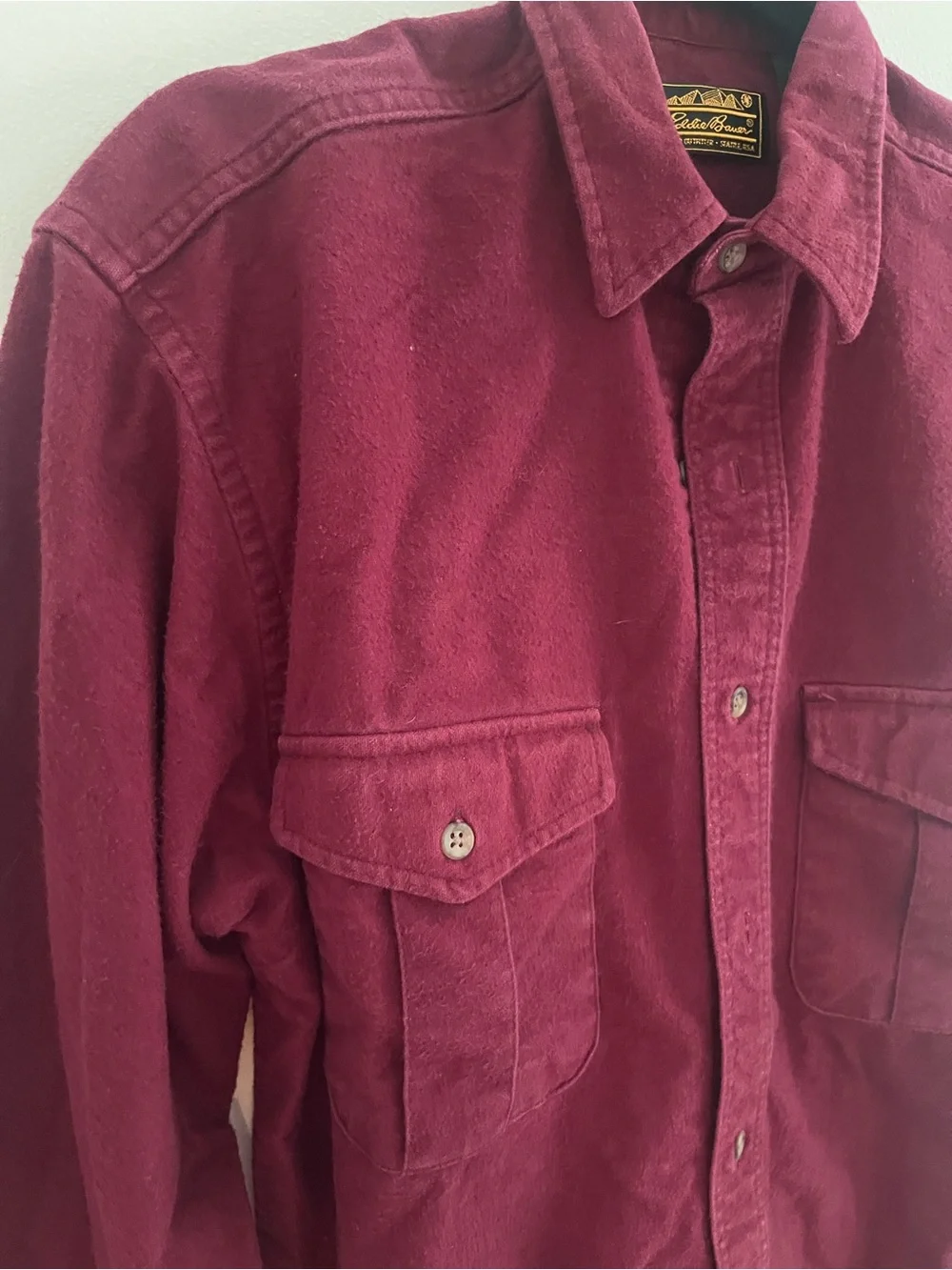 Vintage Eddie Bauer Maroon Heavy Chamois Flannel Shirt Size M